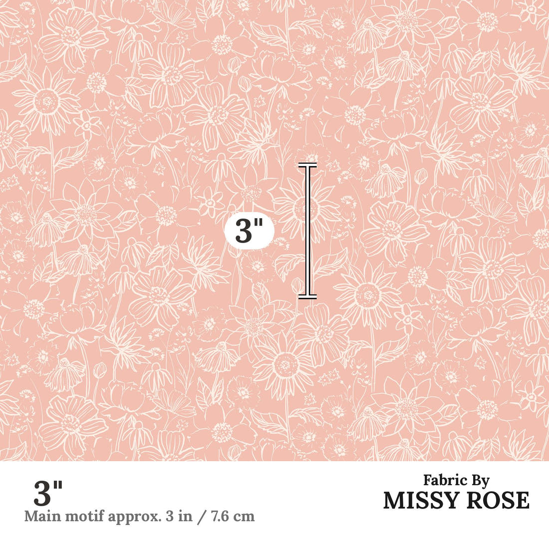 Indy Bloom Fabric Scarlet Autumn Sketch in Dusty Pink 02 3 inch print scale guide | Fabric by Missy Rose