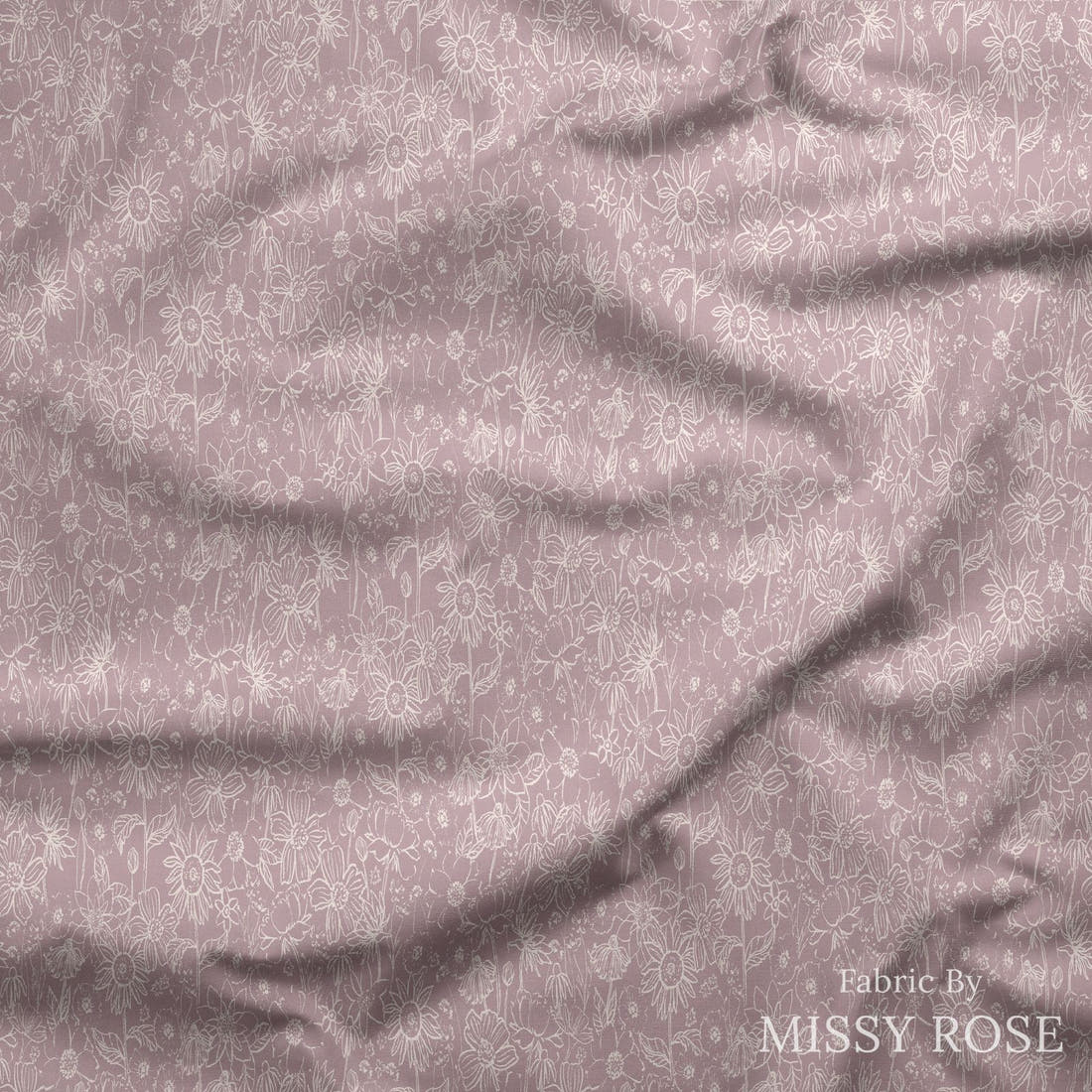 Indy Bloom Fabric Scarlet Autumn Sketch in Lavender 08 draped fabric mockup - custom printed fabric by the metre | Fabric by Missy Rose
