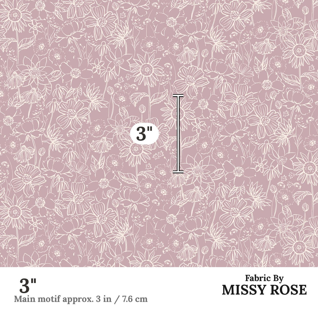 Indy Bloom Fabric Scarlet Autumn Sketch in Lavender 08 3 inch print scale guide | Fabric by Missy Rose