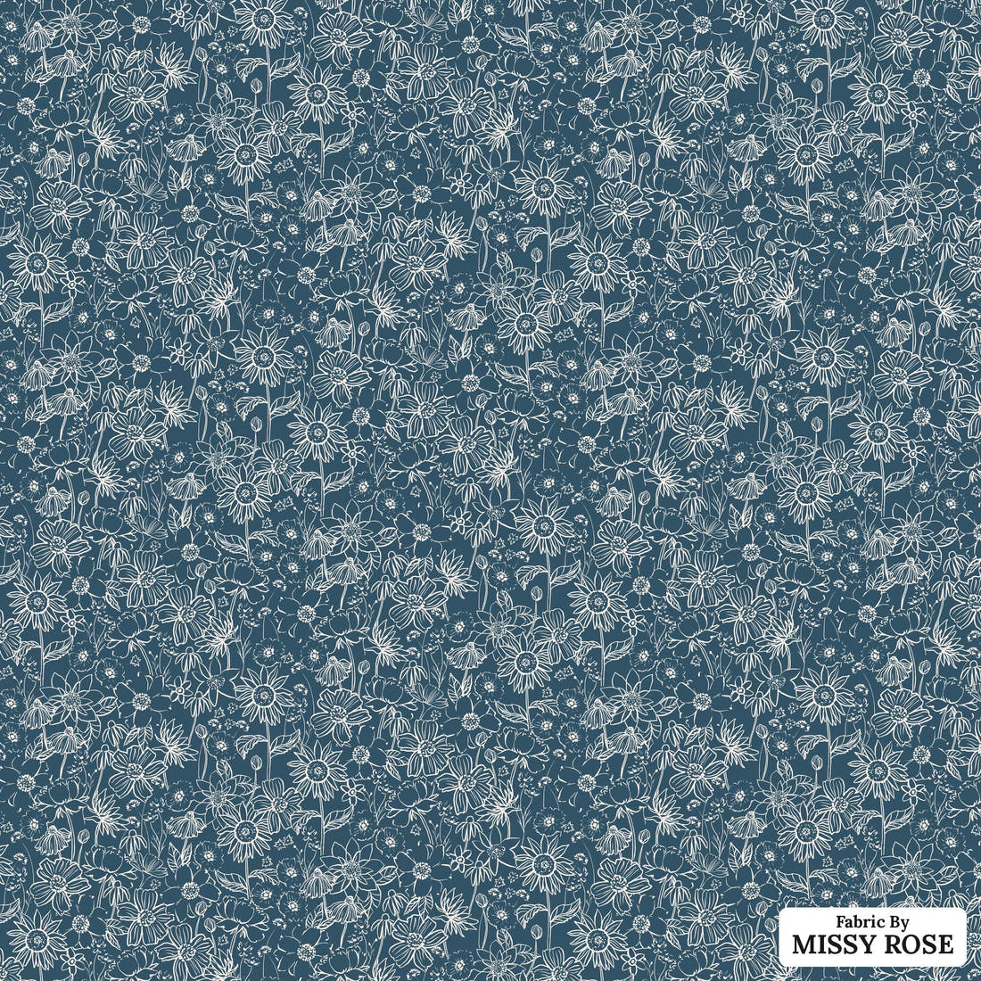 Indy Bloom Fabric Scarlet Autumn Sketch in Midnight Blue 04 flat view of the printed design | Fabric by Missy Rose
