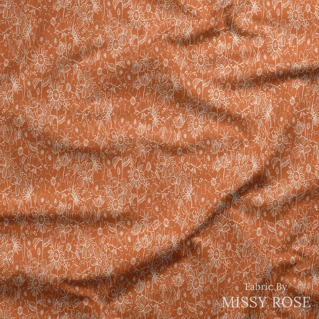 Indy Bloom Fabric Scarlet Autumn Sketch in Pumpkin 10 draped fabric mockup - custom printed fabric by the metre | Fabric by Missy Rose