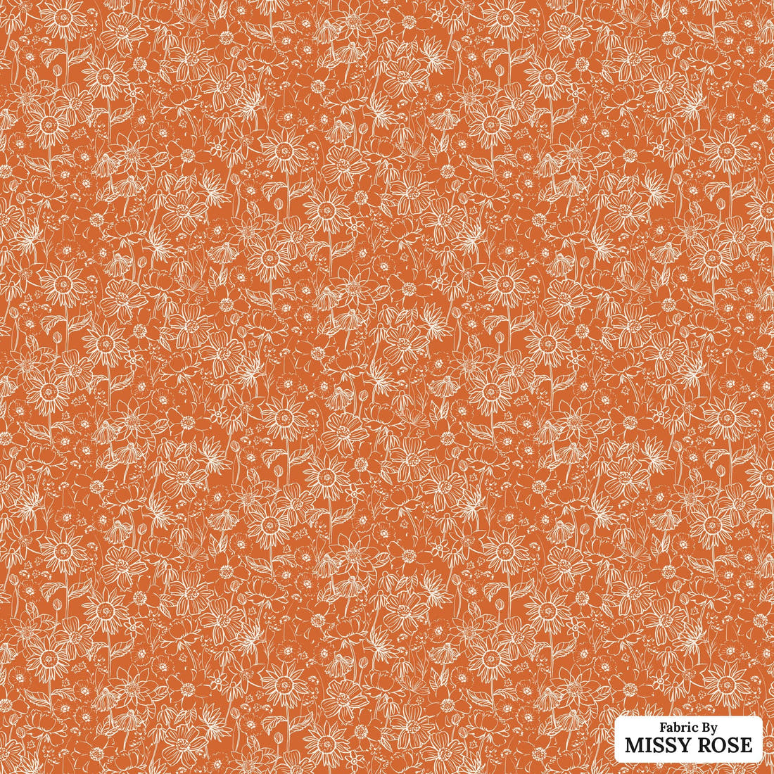 Indy Bloom Fabric Scarlet Autumn Sketch in Pumpkin 10 flat view of the printed design | Fabric by Missy Rose