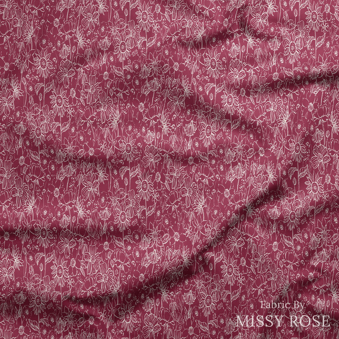 Indy Bloom Fabric Scarlet Autumn Sketch in Ruby 06 draped fabric mockup - custom printed fabric by the metre | Fabric by Missy Rose
