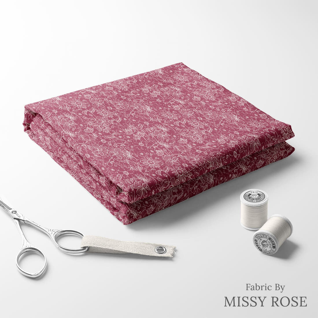 Indy Bloom Fabric Scarlet Autumn Sketch in Ruby 06 folded fabric stack with matching thread - pre-order fabric Australia | Fabric by Missy Rose