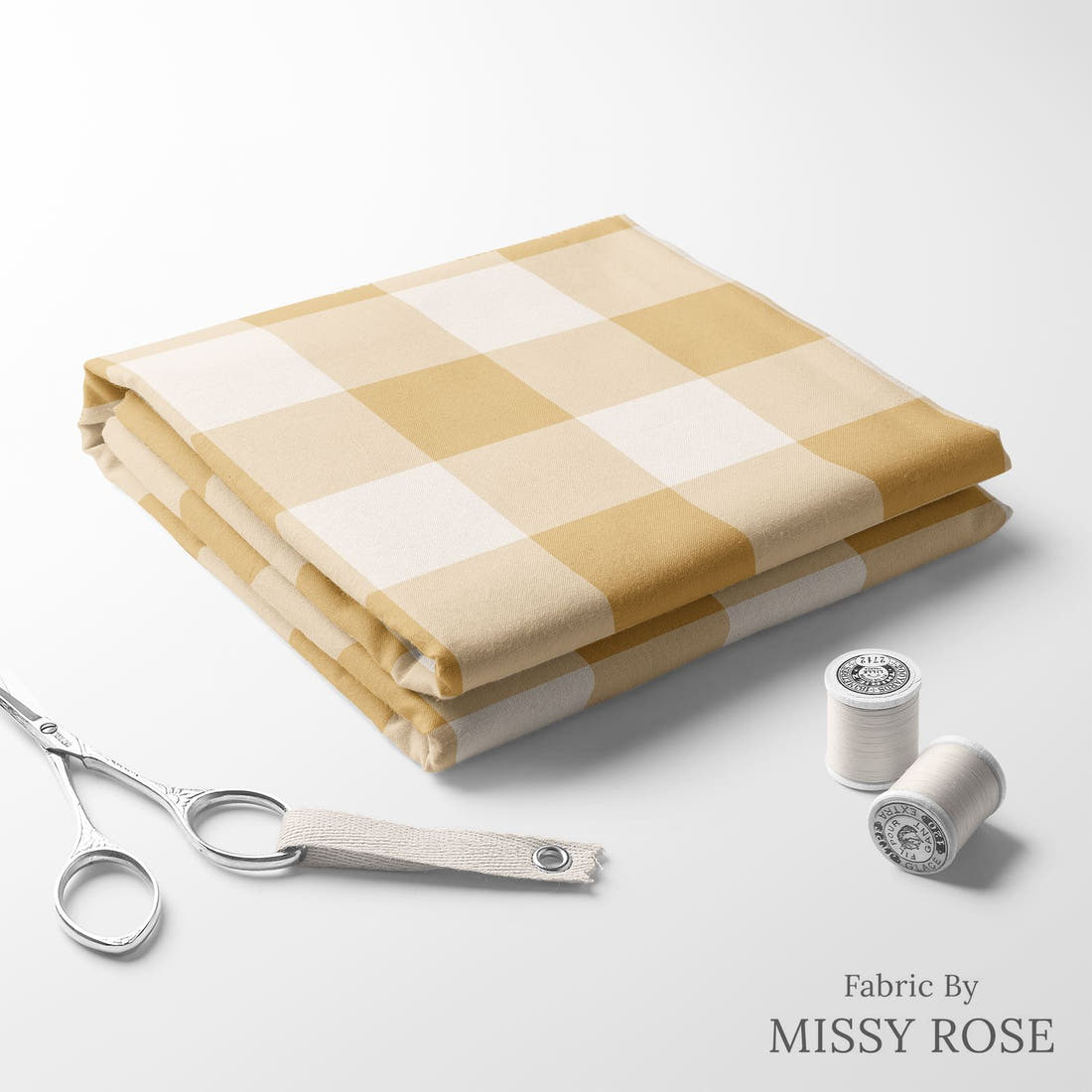 Indy Bloom Fabric Serenity Fall Honey Gingham 14 folded fabric stack with matching thread - pre-order fabric Australia | Fabric by Missy Rose