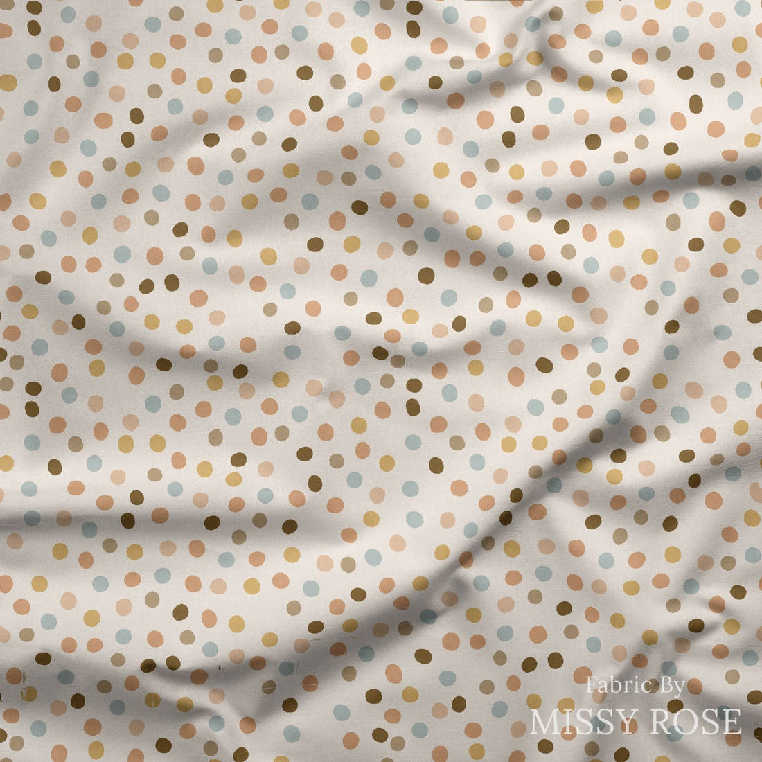Indy Bloom Fabric Serenity Fall Honey Polka 12 draped fabric mockup - custom printed fabric by the metre | Fabric by Missy Rose