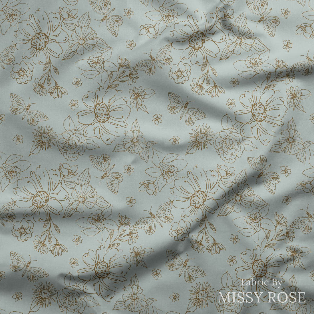 Indy Bloom Fabric Serenity Fall Sketched florals in Blue 05 draped fabric mockup - custom printed fabric by the metre | Fabric by Missy Rose