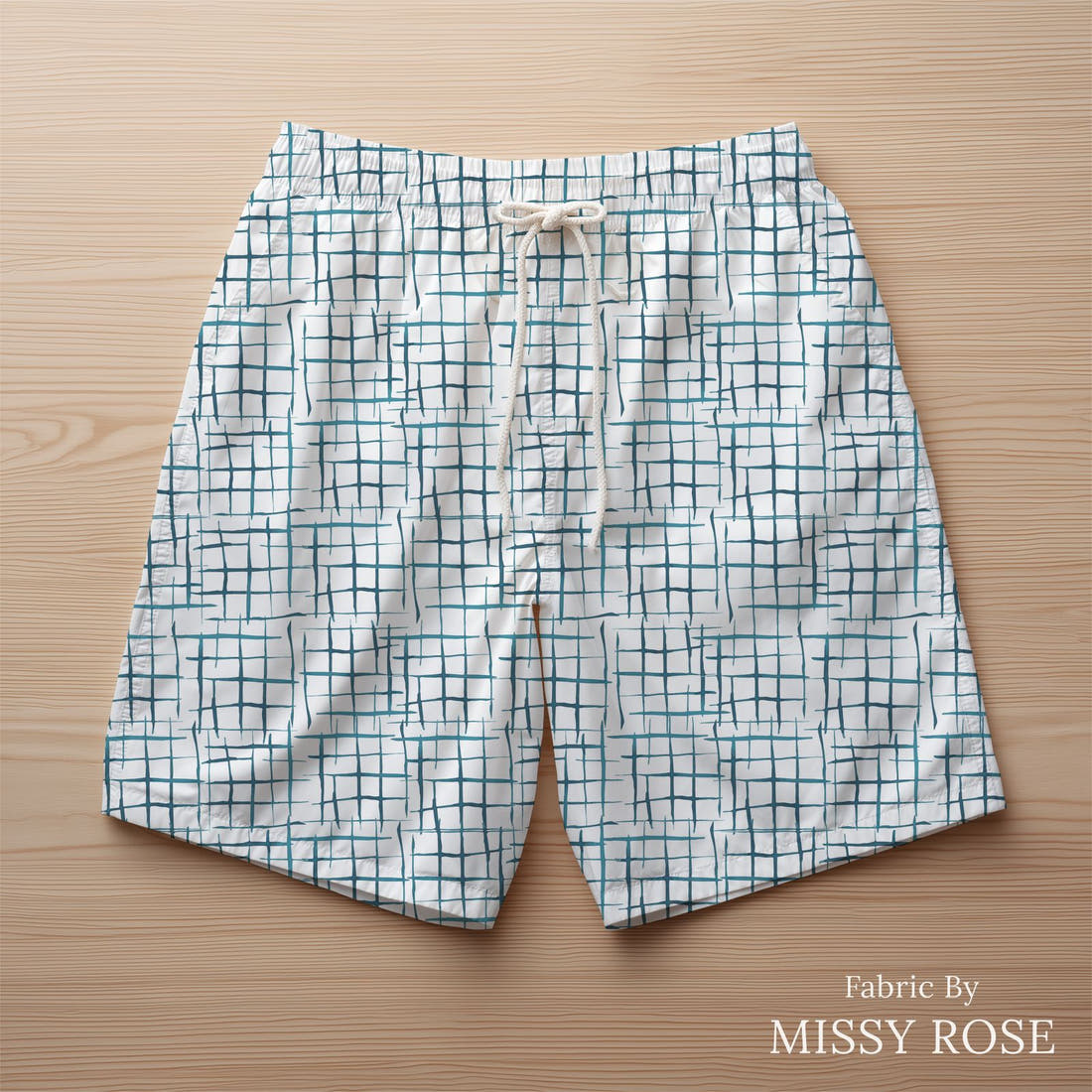 Indy Bloom Fabric Shibori Cross Hatch 04 sewn into swim shorts - custom printed fabric | Fabric by Missy Rose