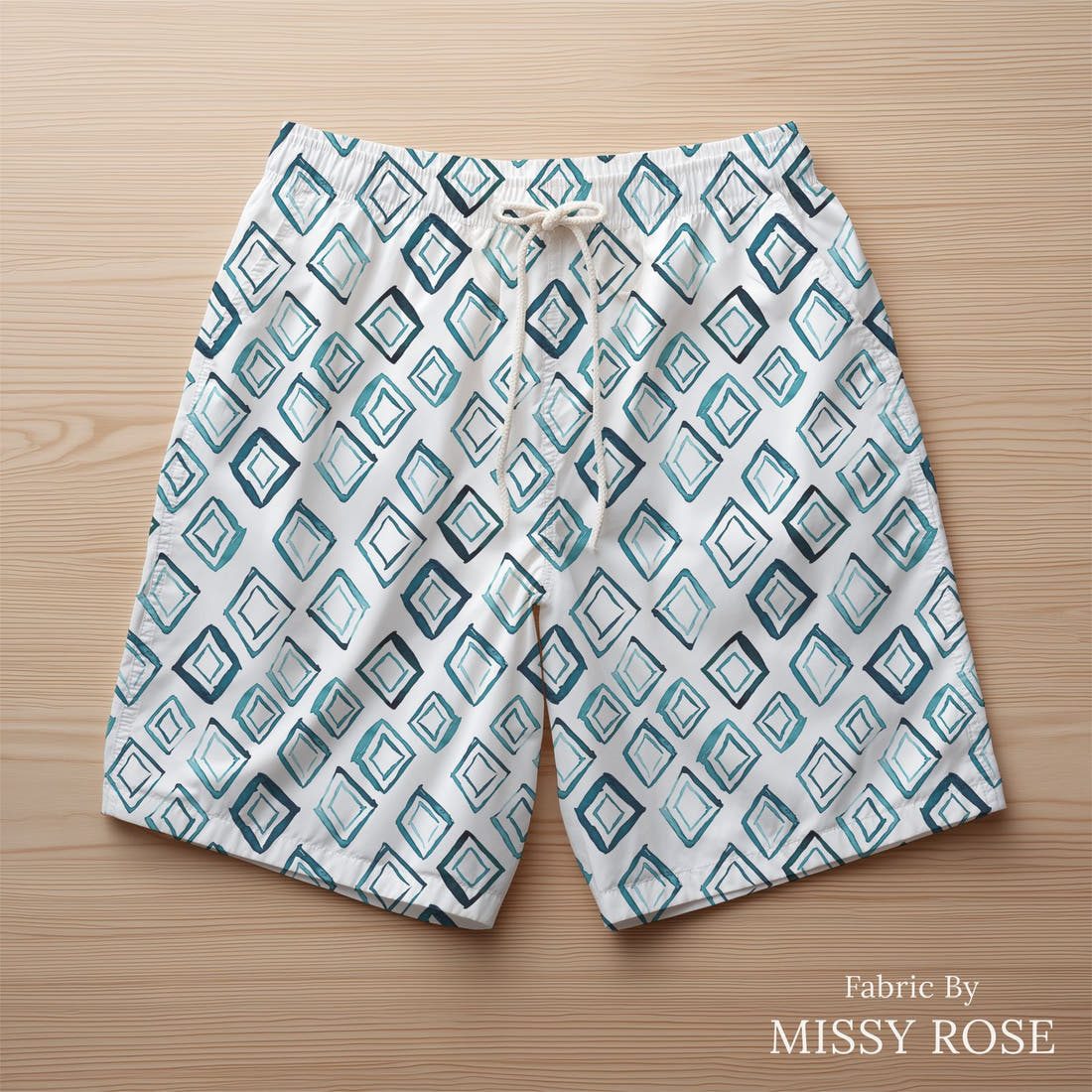 Indy Bloom Fabric Shibori Diamonds 08 sewn into swim shorts - custom printed fabric | Fabric by Missy Rose