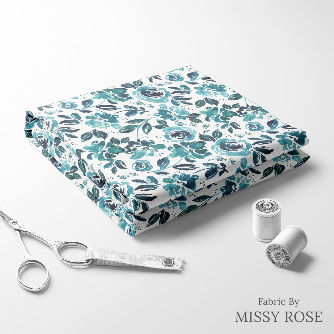 Indy Bloom Fabric Shibori Indygo Blossoms 01 folded fabric stack with matching thread - pre-order fabric Australia | Fabric by Missy Rose