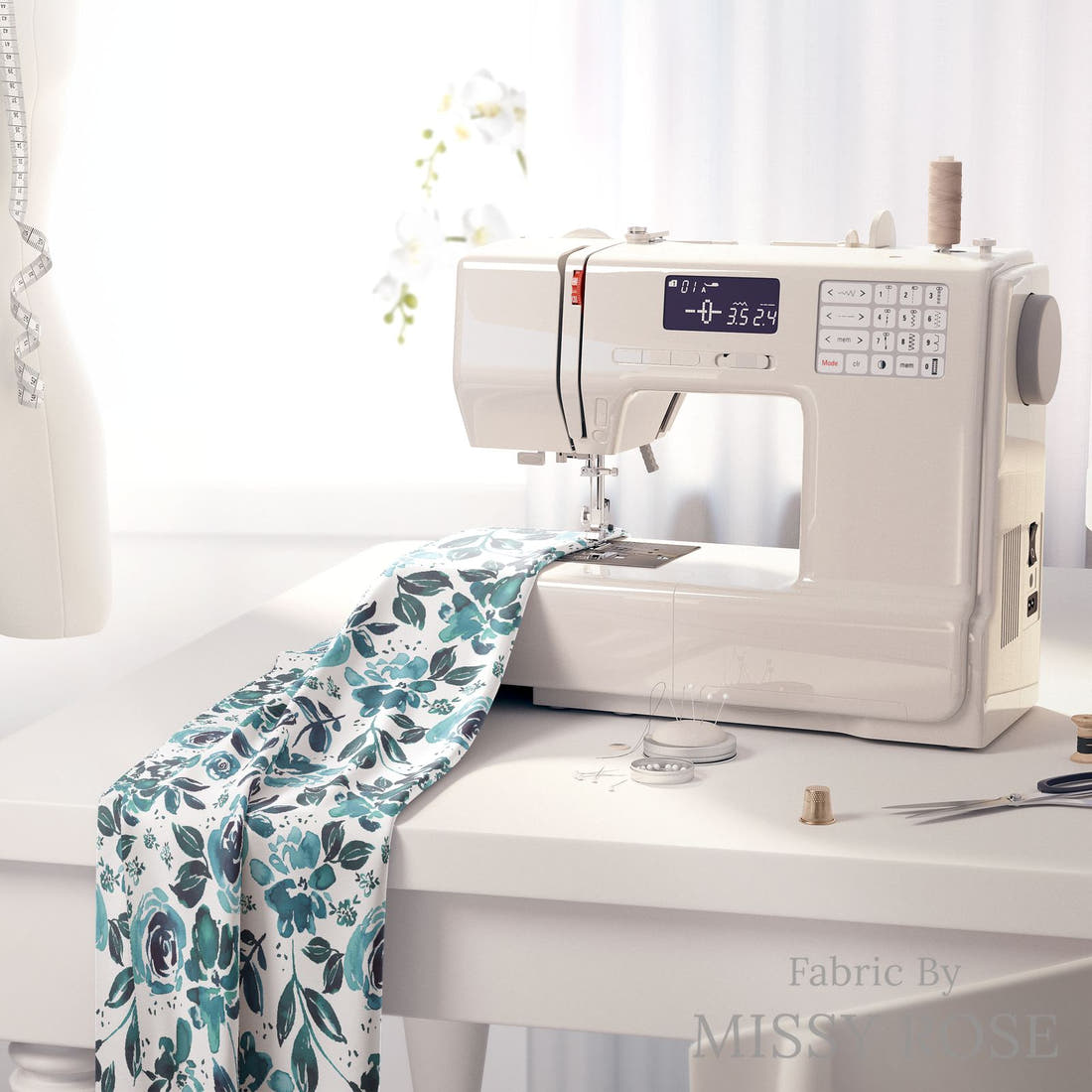 Indy Bloom Fabric Shibori Indygo Blossoms 01 fabric on a sewing machine - sew your own | Fabric by Missy Rose