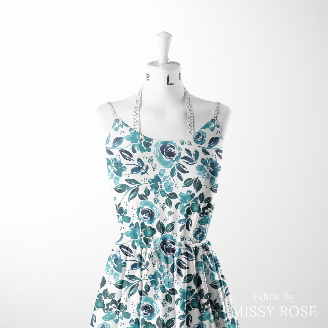 Indy Bloom Fabric Shibori Indygo Blossoms 01 sewn into a women's dress - custom printed fabric | Fabric by Missy Rose