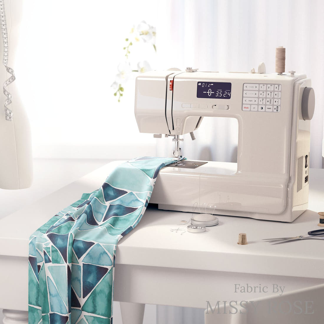 Indy Bloom Fabric Shibori Ocean Tile 03 fabric on a sewing machine - sew your own | Fabric by Missy Rose