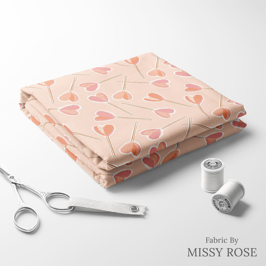 Indy Bloom Fabric Sucker For You Blush 06 folded fabric stack with matching thread - pre-order fabric Australia | Fabric by Missy Rose
