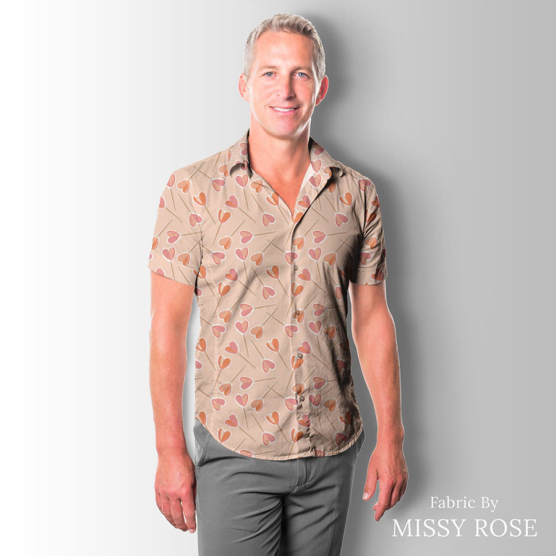 Indy Bloom Fabric Sucker For You Blush 06 sewn into a men's shirt - custom printed fabric | Fabric by Missy Rose