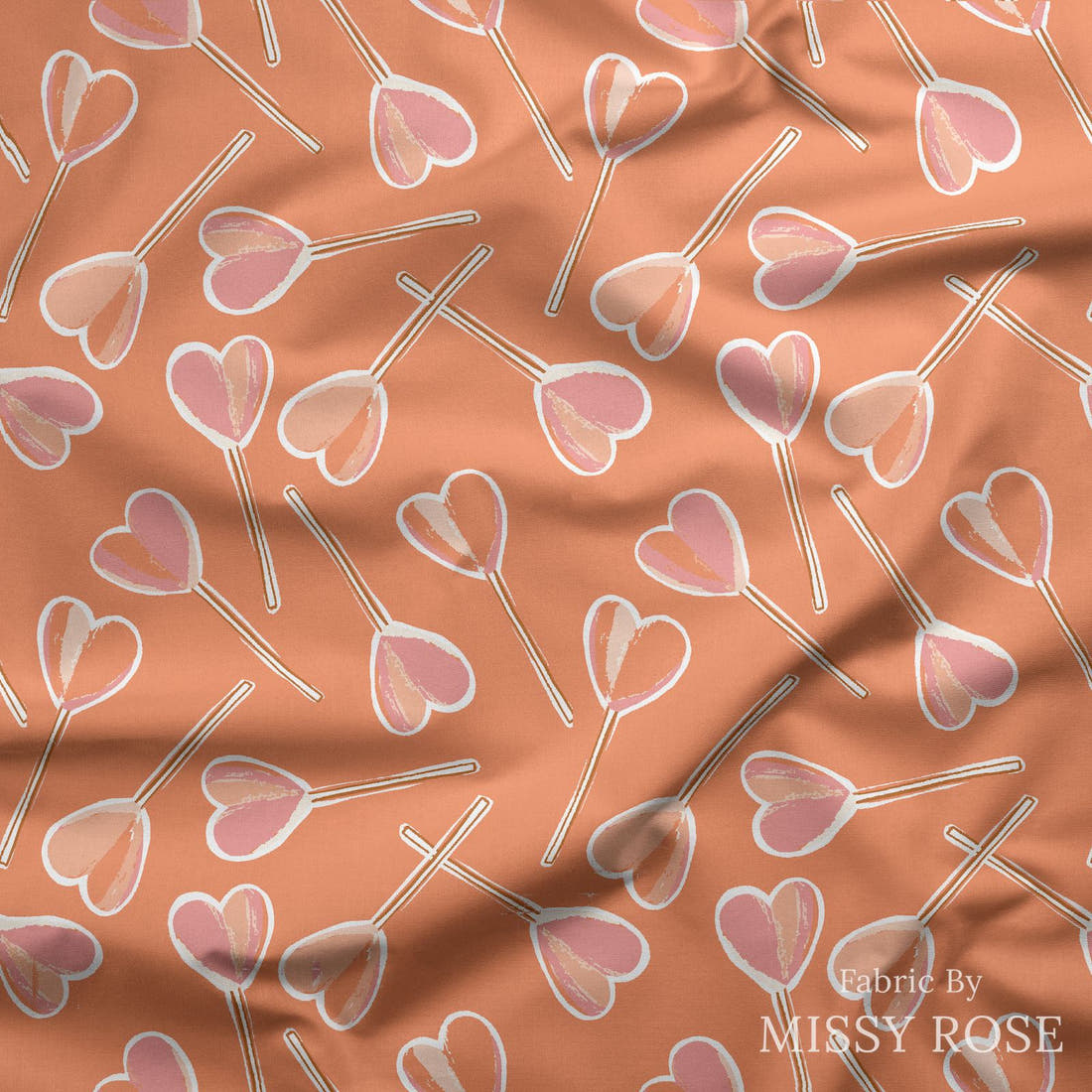 Indy Bloom Fabric Sucker For You Coral 07 draped fabric mockup - custom printed fabric by the metre | Fabric by Missy Rose