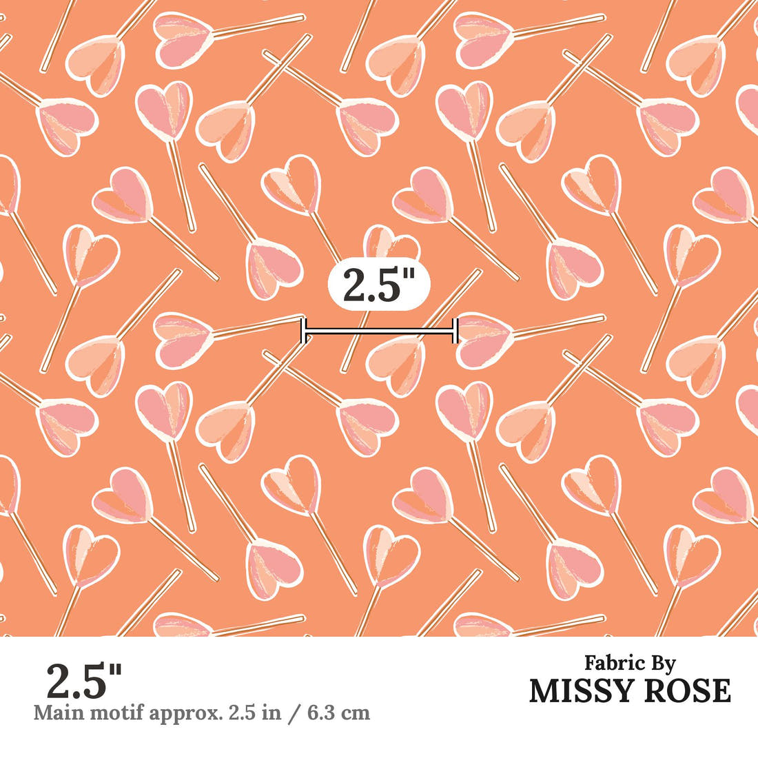 Indy Bloom Fabric Sucker For You Coral 07 2.5 inch print scale guide | Fabric by Missy Rose