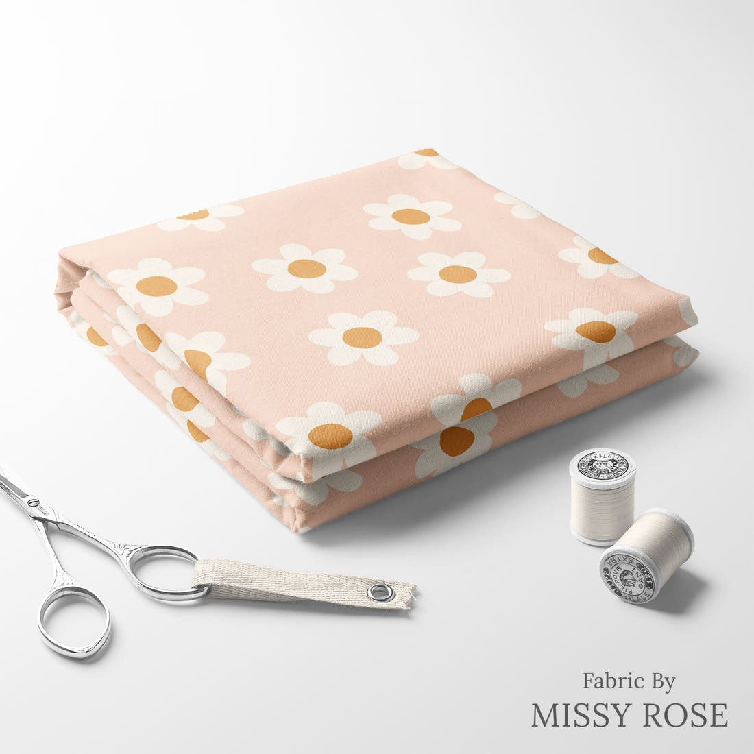 Indy Bloom Fabric Sucker For You Daisy Blush 08 folded fabric stack with matching thread - pre-order fabric Australia | Fabric by Missy Rose