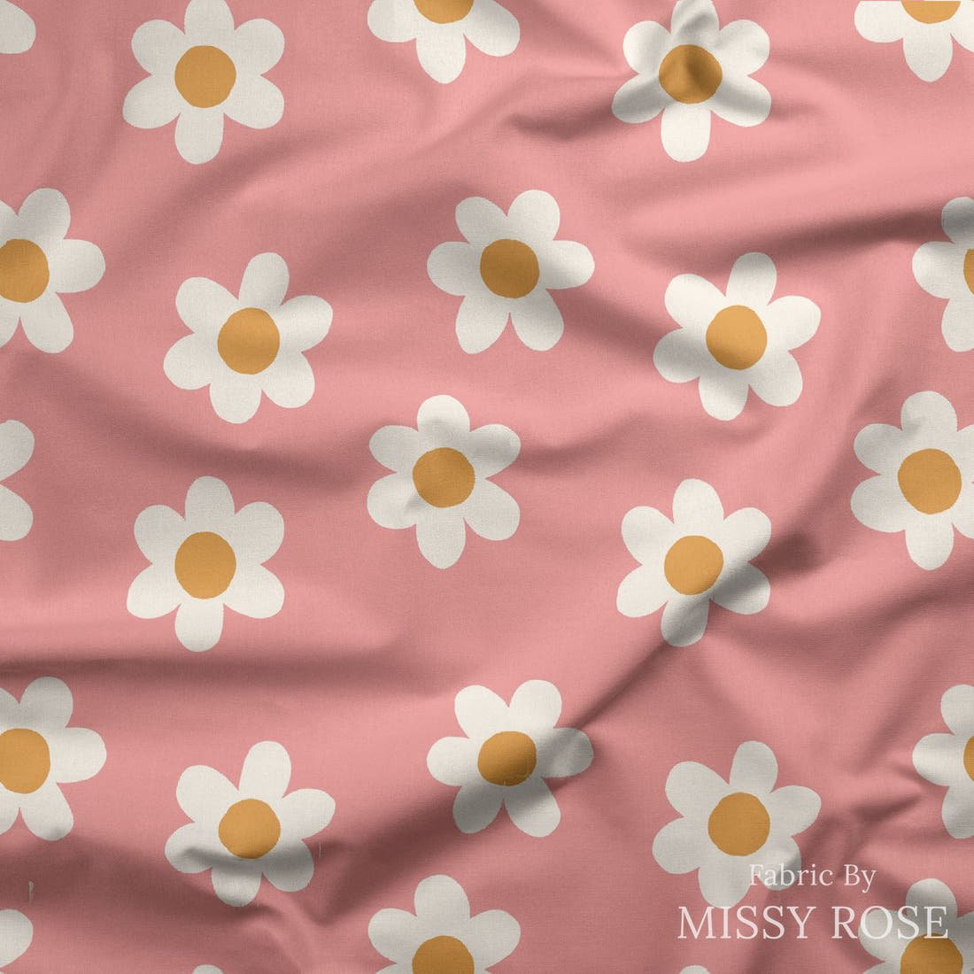 Indy Bloom Fabric Sucker For You Daisy Bubblegum 09 draped fabric mockup - custom printed fabric by the metre | Fabric by Missy Rose