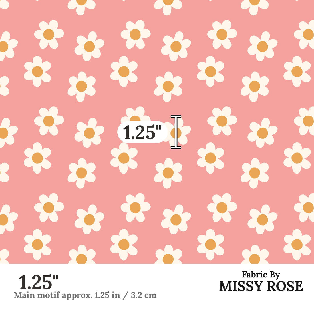 Indy Bloom Fabric Sucker For You Daisy Bubblegum 09 1.25 inch print scale guide | Fabric by Missy Rose