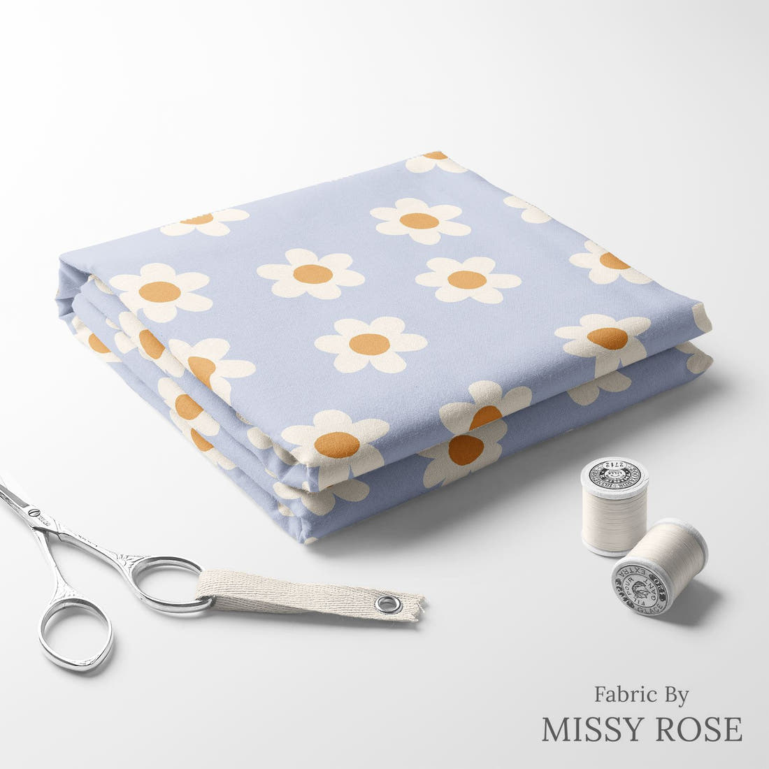 Indy Bloom Fabric Sucker For You Daisy Periwinkle 10 folded fabric stack with matching thread - pre-order fabric Australia | Fabric by Missy Rose