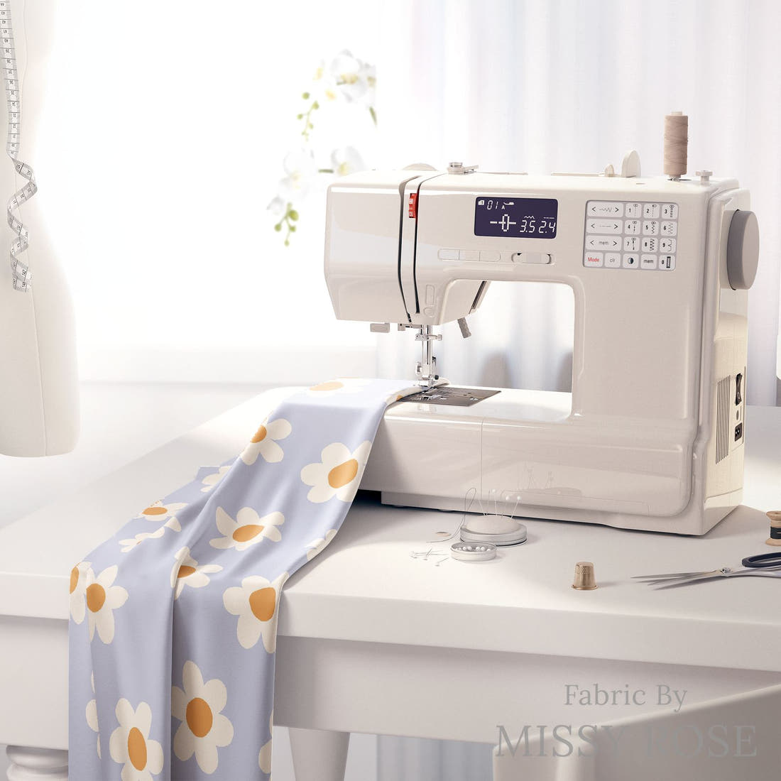 Indy Bloom Fabric Sucker For You Daisy Periwinkle 10 fabric on a sewing machine - sew your own | Fabric by Missy Rose
