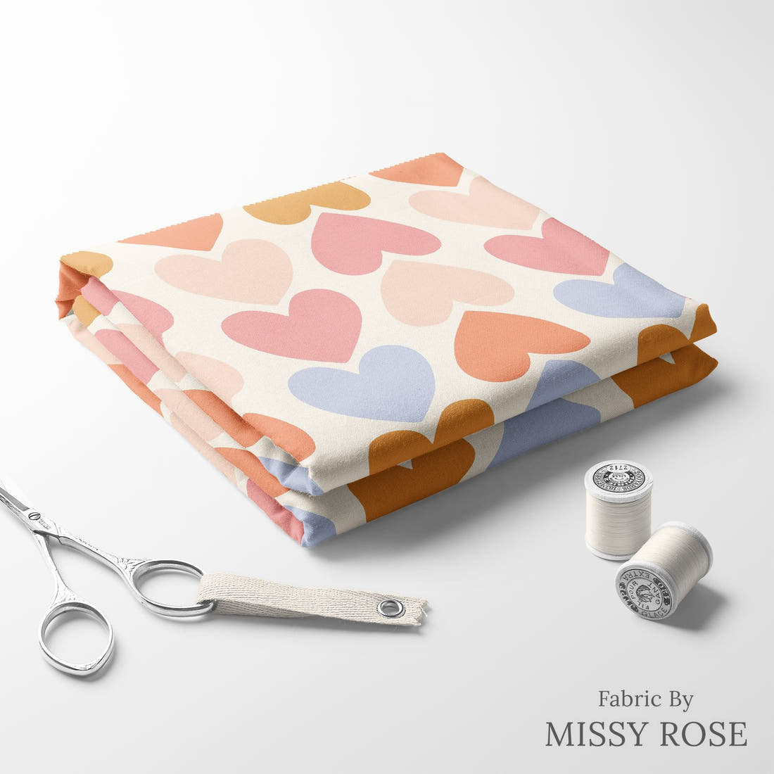 Indy Bloom Fabric Sucker For You Heart Tracks 02 folded fabric stack with matching thread - pre-order fabric Australia | Fabric by Missy Rose