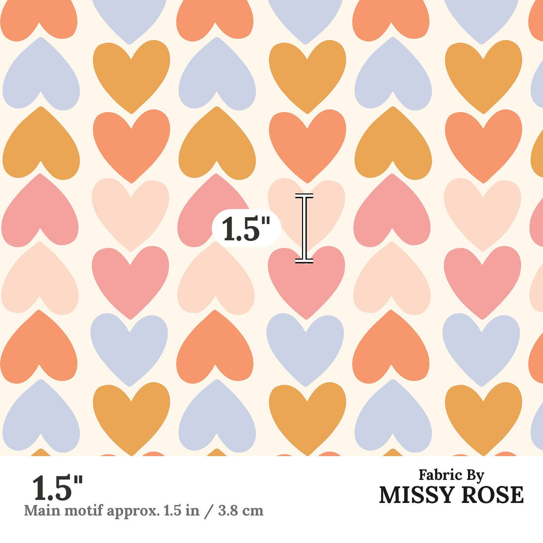 Indy Bloom Fabric Sucker For You Heart Tracks 02 1.5 inch print scale guide | Fabric by Missy Rose