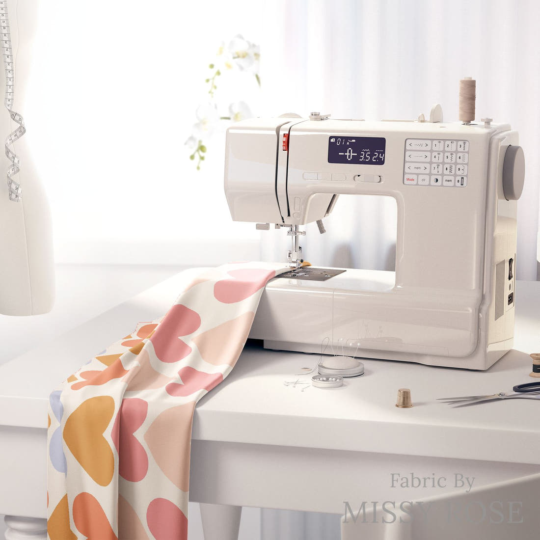 Indy Bloom Fabric Sucker For You Heart Tracks 02 fabric on a sewing machine - sew your own | Fabric by Missy Rose