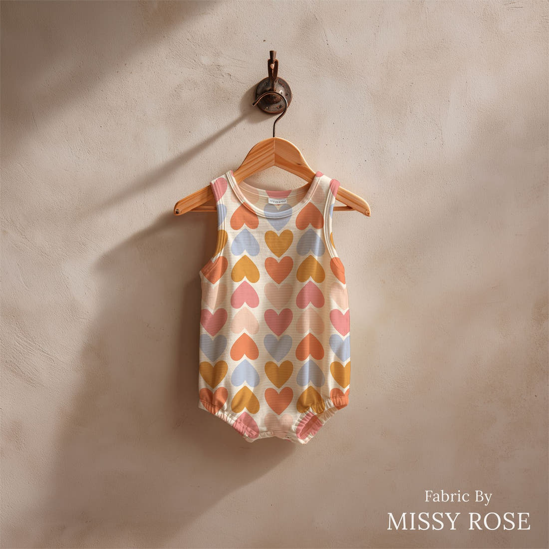 Indy Bloom Fabric Sucker For You Heart Tracks 02 sewn into a baby romper - custom printed fabric | Fabric by Missy Rose
