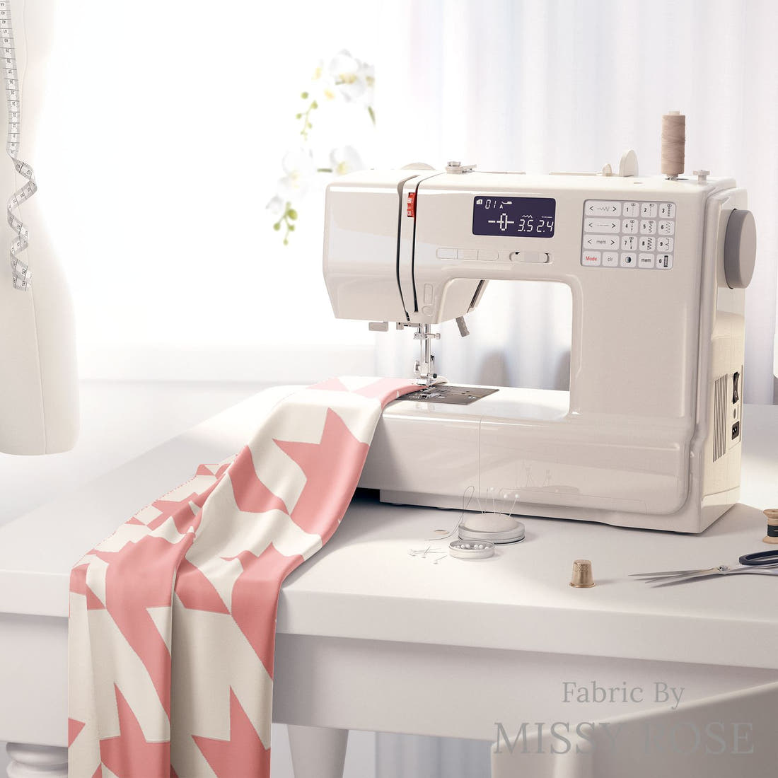 Indy Bloom Fabric Sucker For You Hounds Tooth in Bubblegum 12 fabric on a sewing machine - sew your own | Fabric by Missy Rose