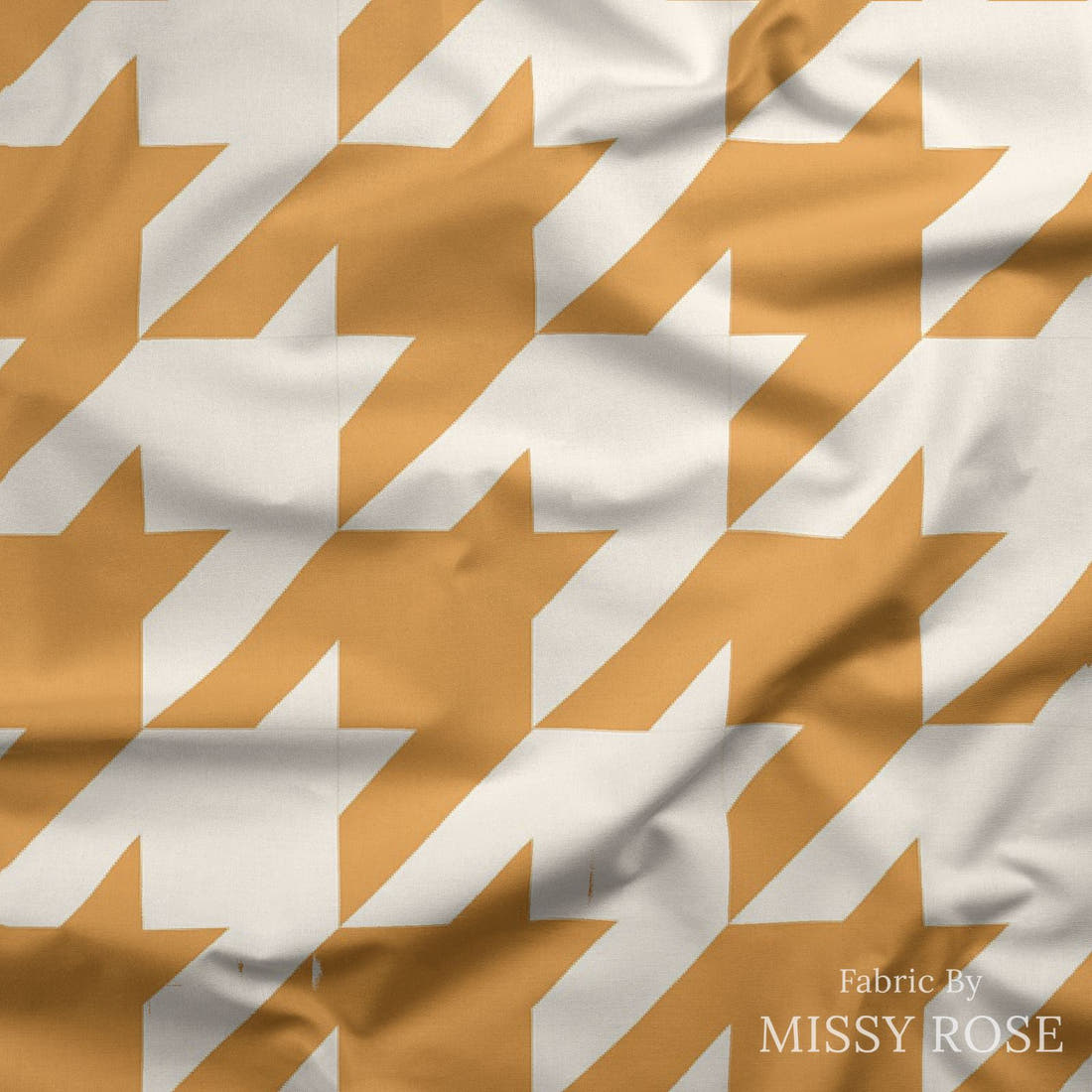 Indy Bloom Fabric Sucker For You Hounds Tooth in Golden 13 draped fabric mockup - custom printed fabric by the metre | Fabric by Missy Rose