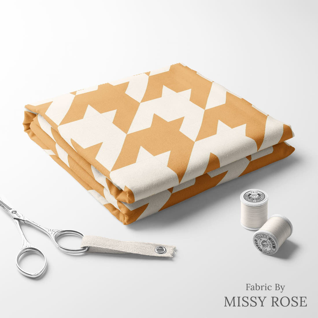 Indy Bloom Fabric Sucker For You Hounds Tooth in Golden 13 folded fabric stack with matching thread - pre-order fabric Australia | Fabric by Missy Rose