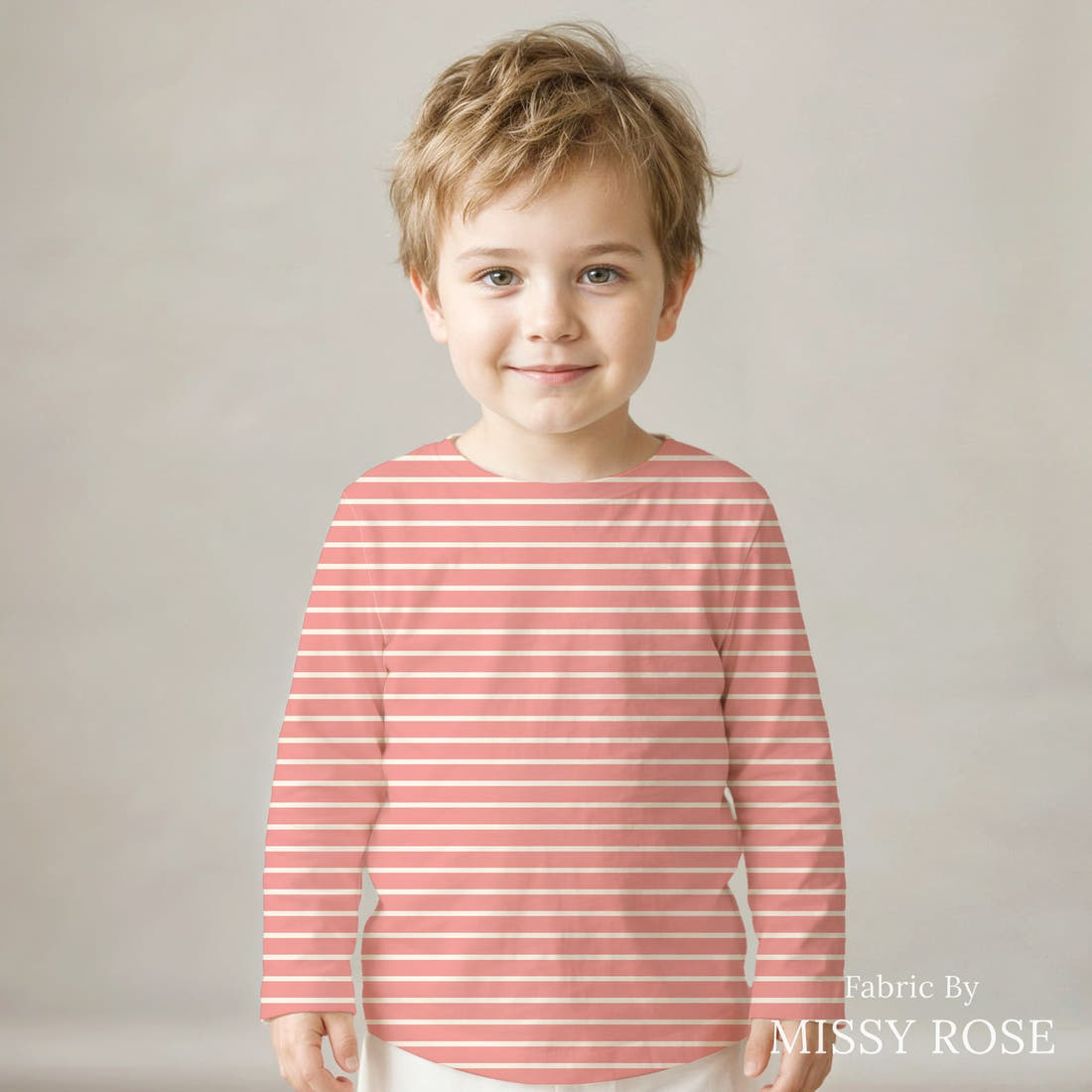 Indy Bloom Fabric Sucker For You Stripes in Bubblegum 14 sewn into a kids' all-over tee - custom printed fabric | Fabric by Missy Rose