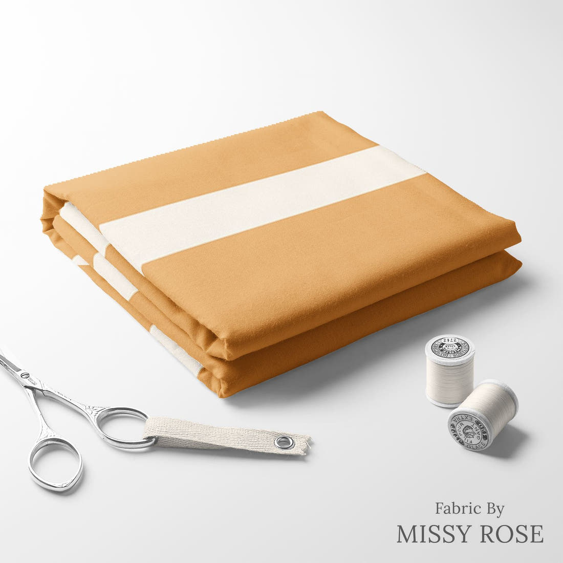 Indy Bloom Fabric Sucker For You Stripes in Golden 15 folded fabric stack with matching thread - pre-order fabric Australia | Fabric by Missy Rose