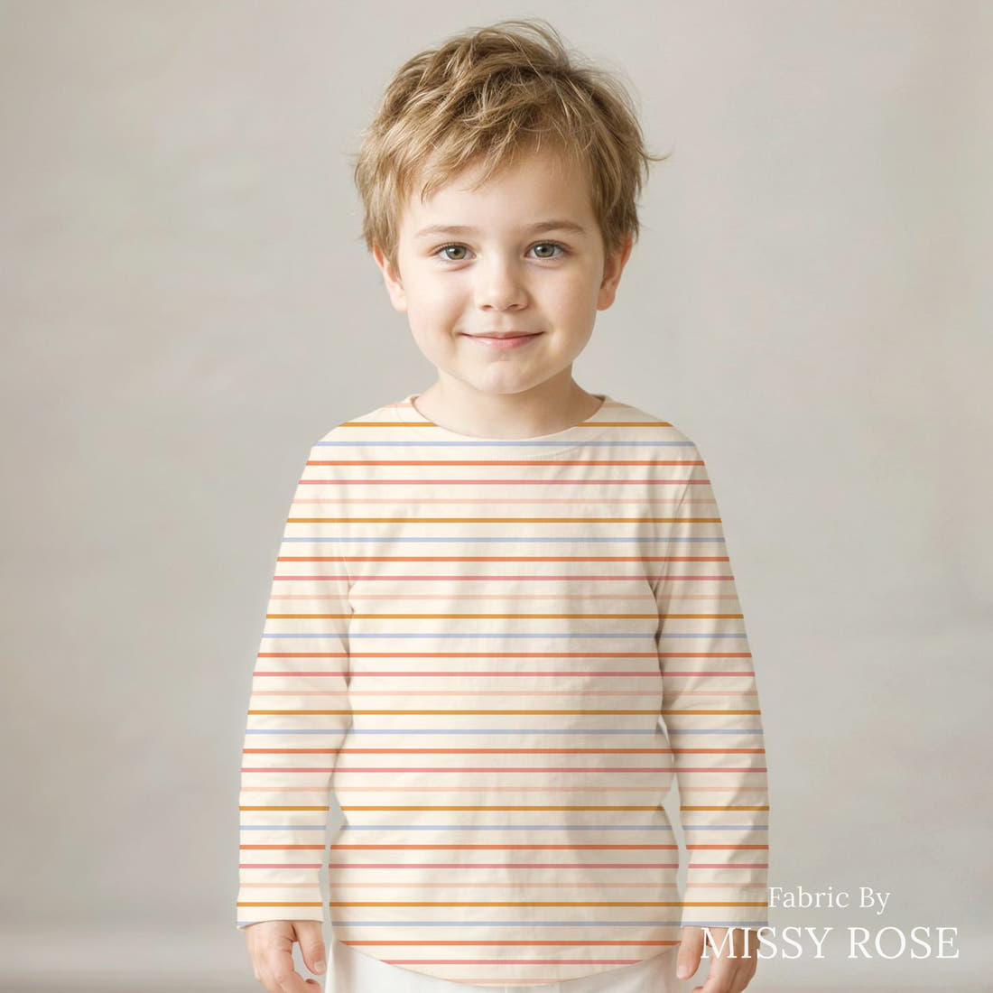 Indy Bloom Fabric Sucker For You Sweet Stripes in Valentine 20 sewn into a kids' all-over tee - custom printed fabric | Fabric by Missy Rose