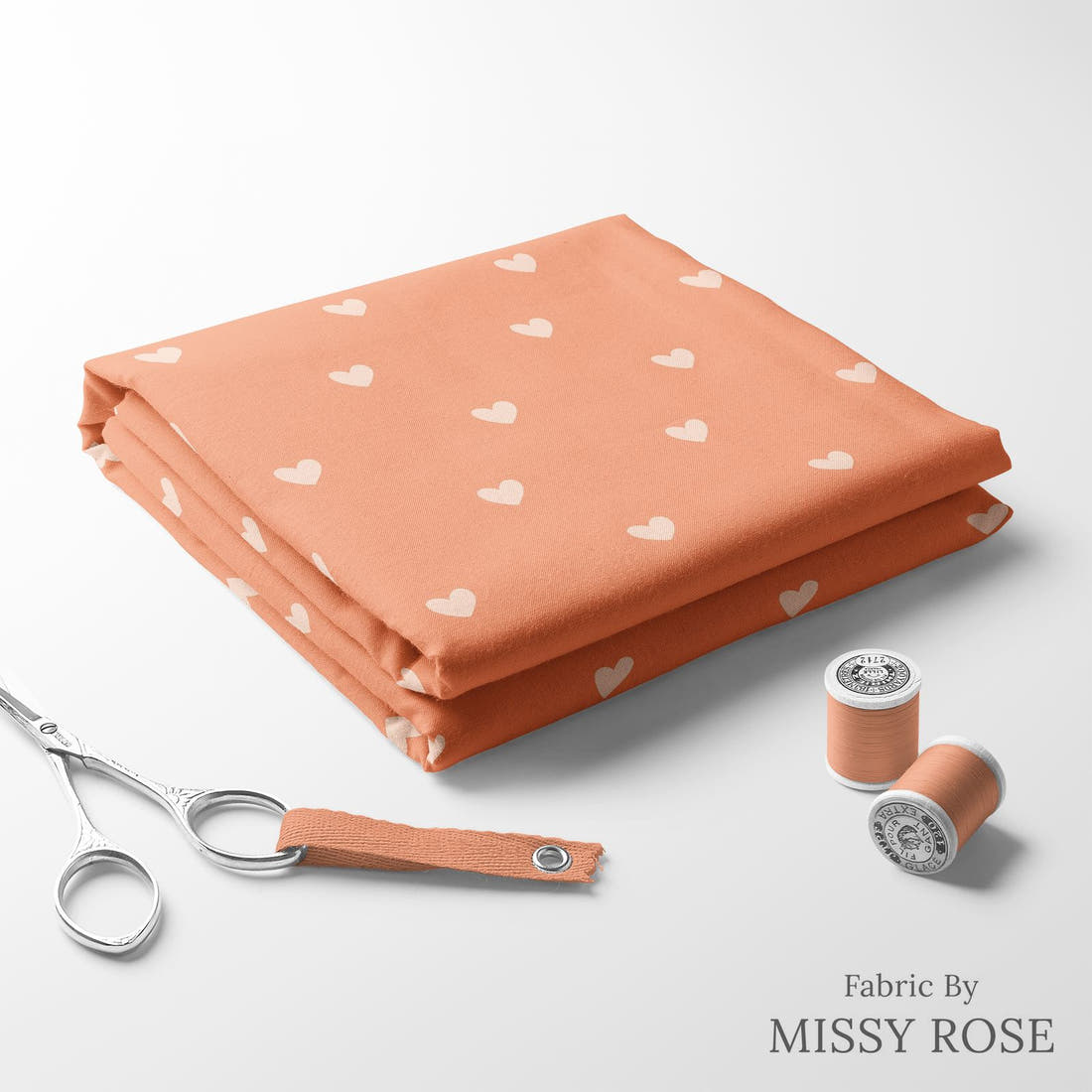 Indy Bloom Fabric Sucker For You Tiny Hearts in Coral 18 folded fabric stack with matching thread - pre-order fabric Australia | Fabric by Missy Rose