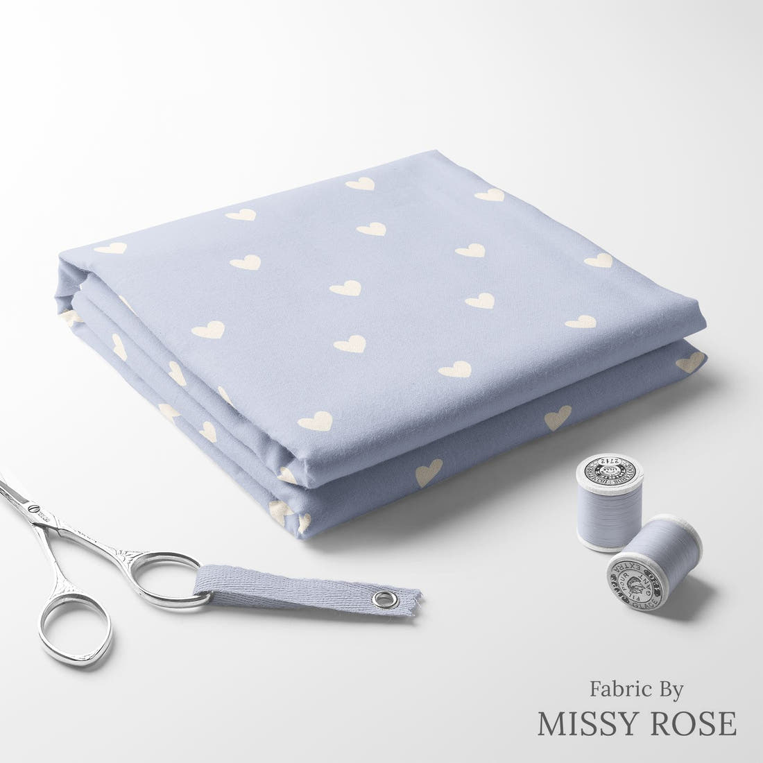 Indy Bloom Fabric Sucker For You Tiny Hearts in Periwinkle 19 folded fabric stack with matching thread - pre-order fabric Australia | Fabric by Missy Rose