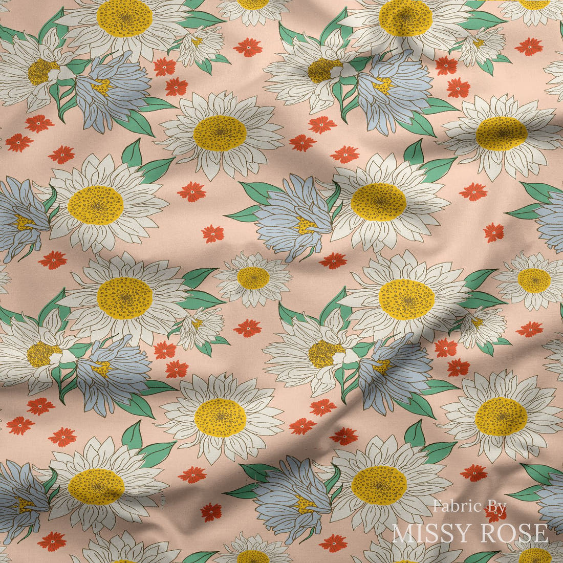 Indy Bloom Fabric Summer Sunshine Blush 01 draped fabric mockup - custom printed fabric by the metre | Fabric by Missy Rose
