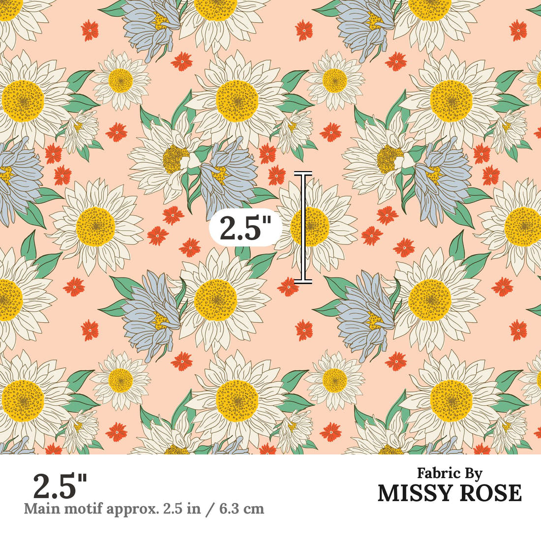 Indy Bloom Fabric Summer Sunshine Blush 01 2.5 inch print scale guide | Fabric by Missy Rose