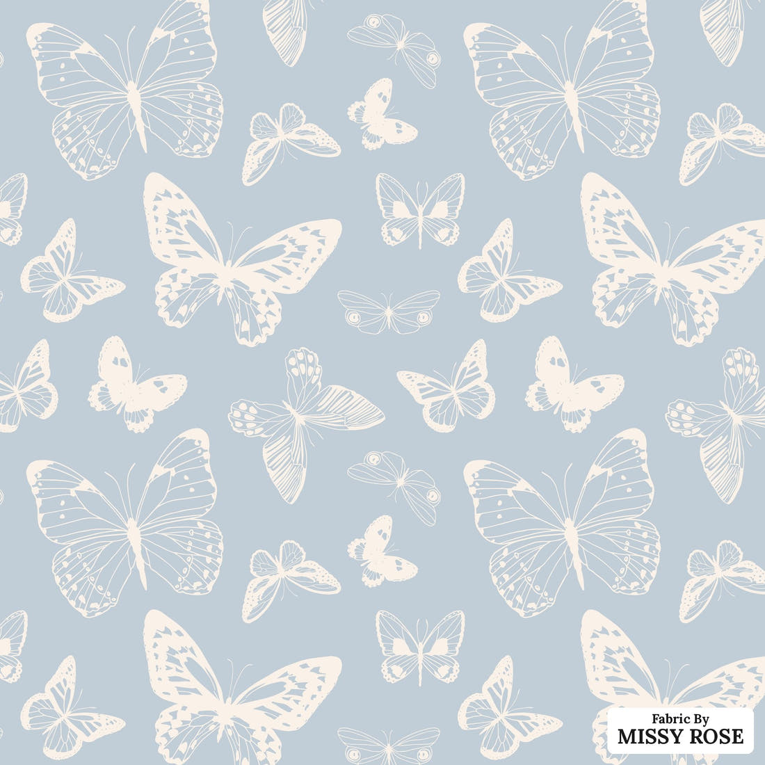 Indy Bloom Fabric Summer Sunshine Butterflies in Periwinkle 12 flat view of the printed design | Fabric by Missy Rose
