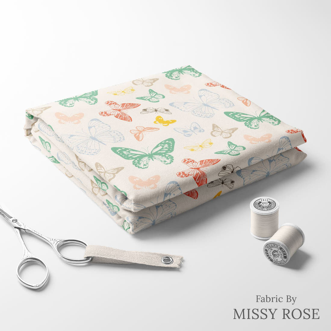 Indy Bloom Fabric Summer Sunshine Butterflies in Rainbow 13 folded fabric stack with matching thread - pre-order fabric Australia | Fabric by Missy Rose