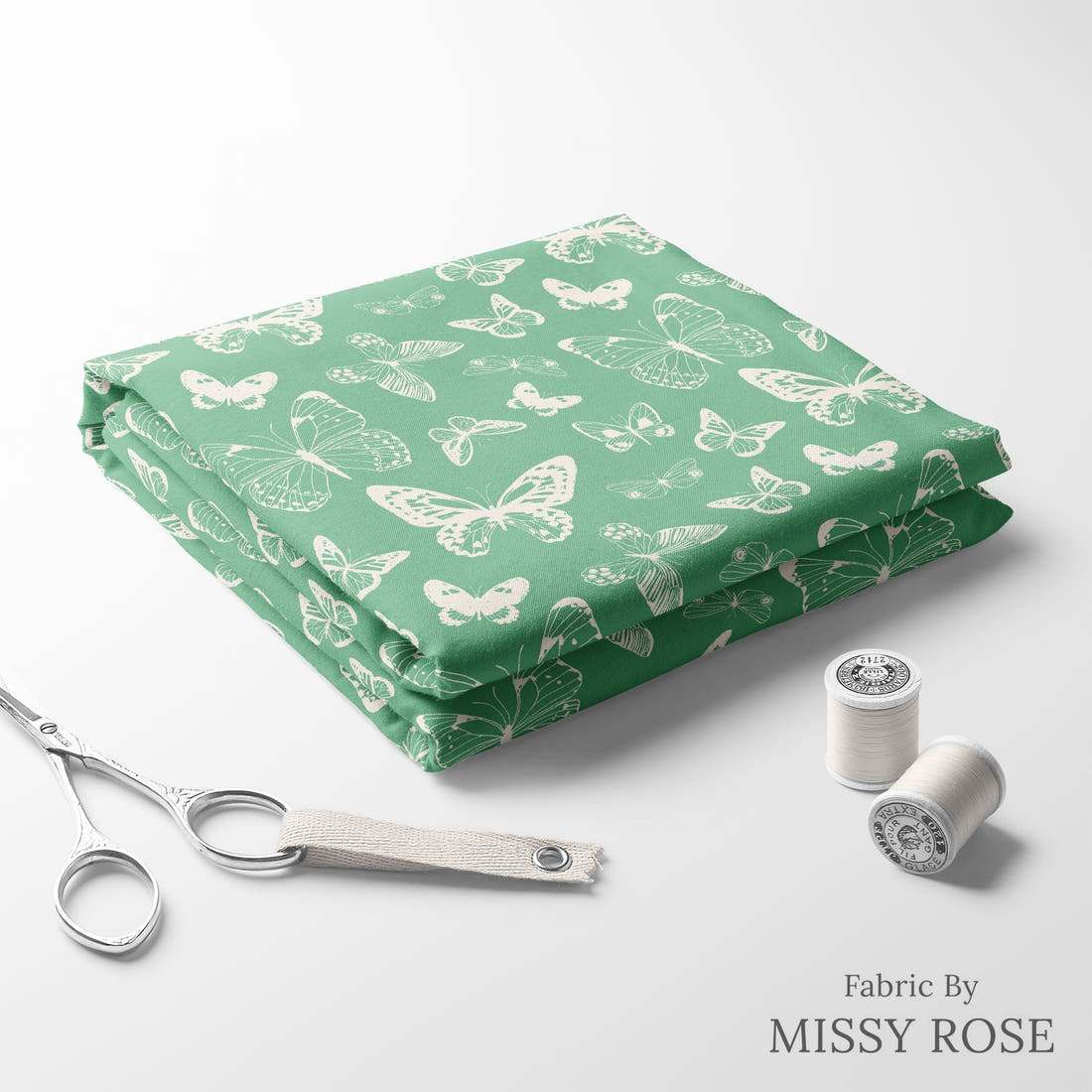Indy Bloom Fabric Summer Sunshine Butterflies in Teal 14 folded fabric stack with matching thread - pre-order fabric Australia | Fabric by Missy Rose