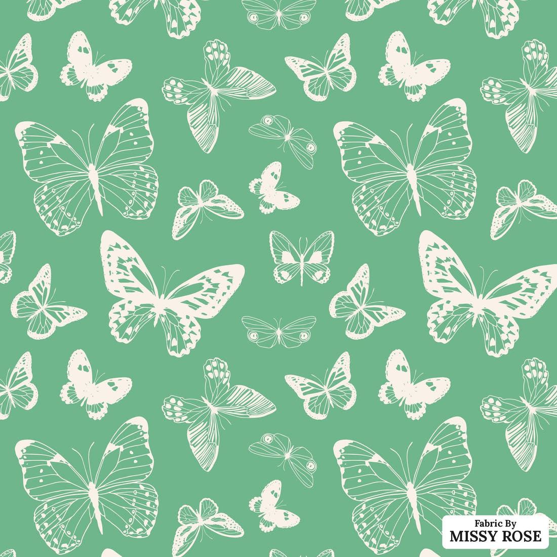 Indy Bloom Fabric Summer Sunshine Butterflies in Teal 14 flat view of the printed design | Fabric by Missy Rose
