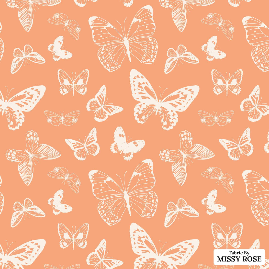 Indy Bloom Fabric Summer Sunshine Butterfly in Peach 11 flat view of the printed design | Fabric by Missy Rose