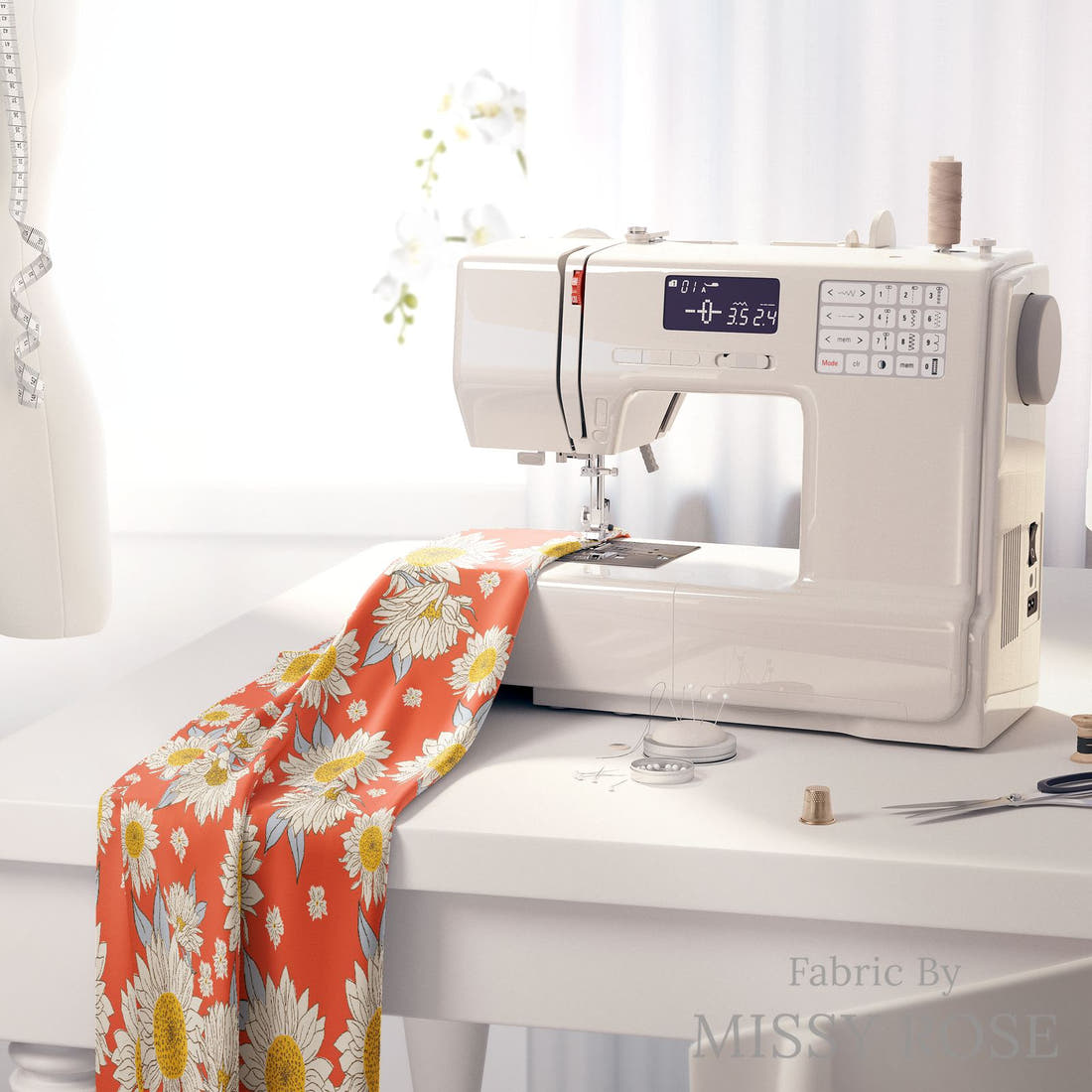 Indy Bloom Fabric Summer Sunshine Cherry 02 fabric on a sewing machine - sew your own | Fabric by Missy Rose