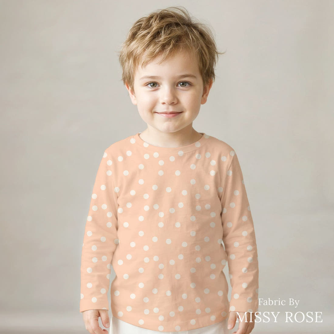 Indy Bloom Fabric Summer Sunshine Dots in Blush 18 sewn into a kids' all-over tee - custom printed fabric | Fabric by Missy Rose