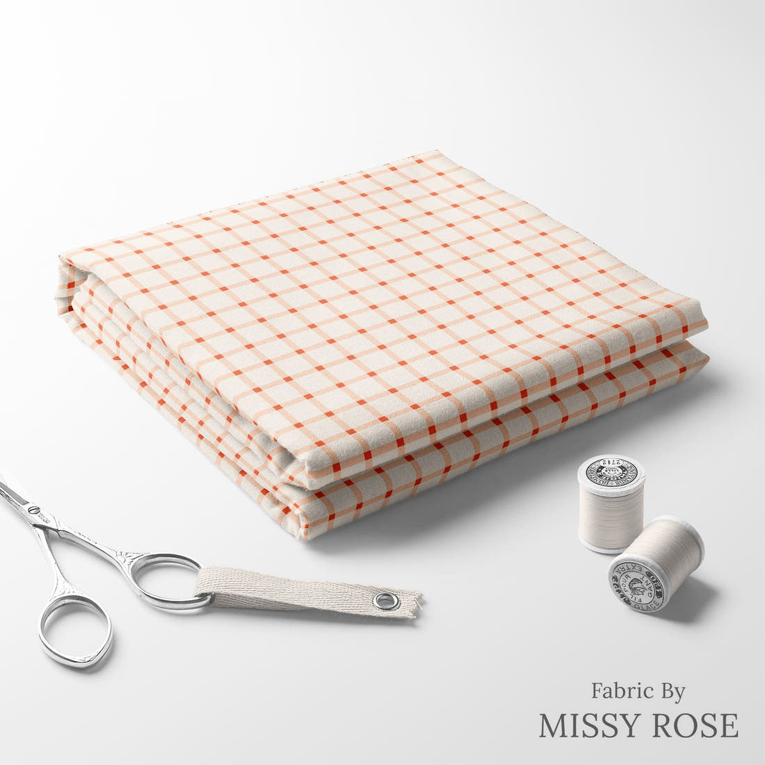Indy Bloom Fabric Summer Sunshine Gingham in Cherry Blush 16 folded fabric stack with matching thread - pre-order fabric Australia | Fabric by Missy Rose