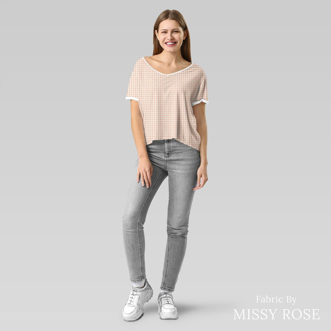 Indy Bloom Fabric Summer Sunshine Gingham in Cherry Blush 16 sewn into an everyday tee - custom printed fabric | Fabric by Missy Rose
