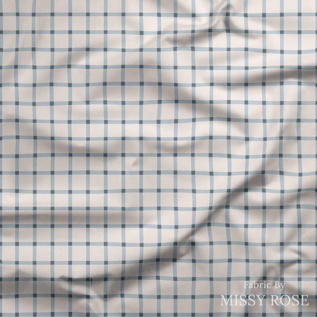 Indy Bloom Fabric Summer Sunshine Gingham in Periwinkle 15 draped fabric mockup - custom printed fabric by the metre | Fabric by Missy Rose